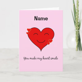 Tarjeta Festiva Nombre personalizado sonriente rosa cardíaco