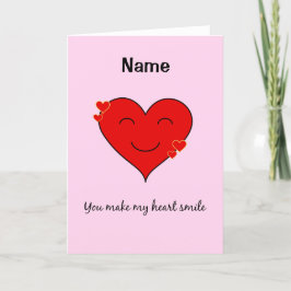 Tarjeta Festiva Nombre personalizado sonriente rosa cardíaco