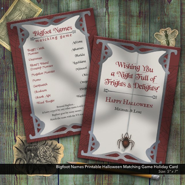 Tarjeta Festiva Nombres de pie de página para imprimible juego de  (Bigfoot Names Halloween Word Search–Printable Holiday Party Activity)