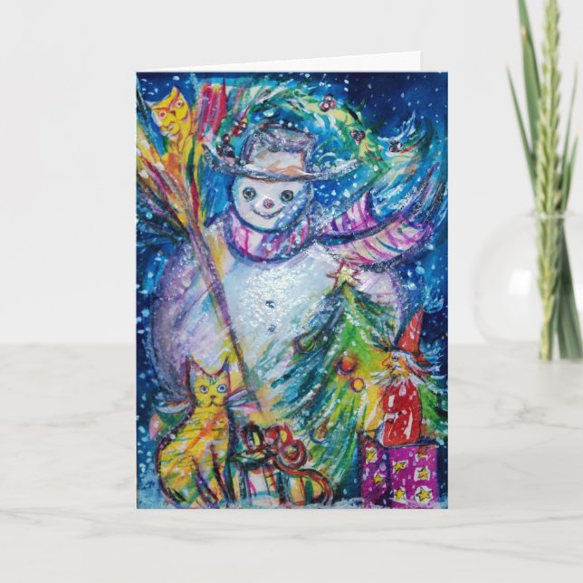 Tarjeta Festiva NOMUJER CON JUGUETES, amarillo azul blanco (Anverso)
