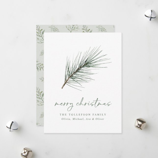 Tarjeta Festiva Non Photo Christmas Simple Watercolor Greenery (Anverso/Reverso In Situ)