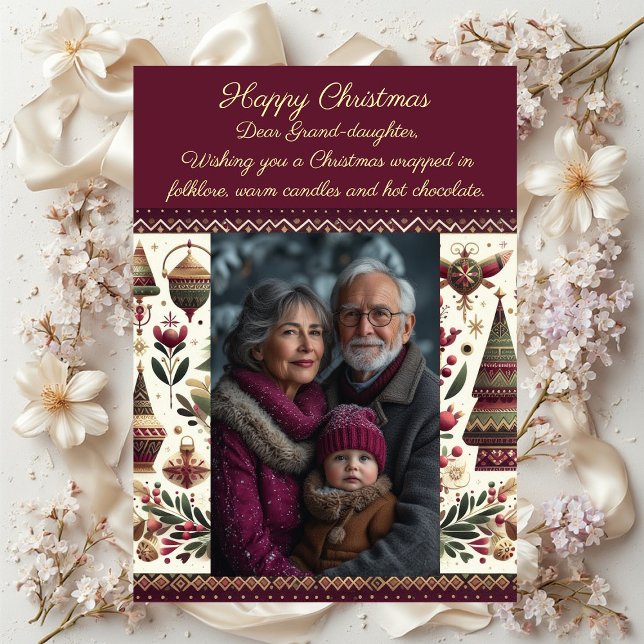 Tarjeta Festiva Nordic Christmas Village Cute Grand-Daughter Photo (Nordic Christmas Village Cute Grand-Daughter Photo Holiday Card)