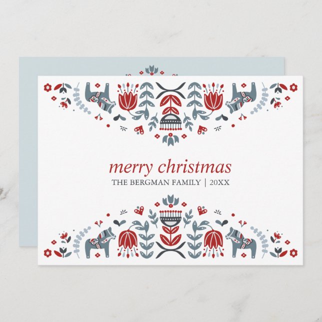 Tarjeta Festiva Nordic Folk Art | Christmas Holidays 3 Photo (Anverso / Reverso)