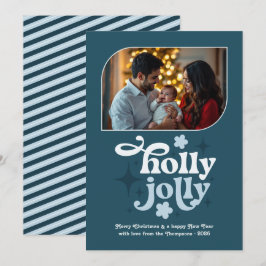 Tarjeta Festiva Nordic Twilight Modern Blue Christmas Photo