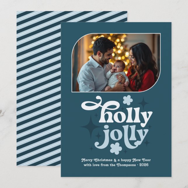 Tarjeta Festiva Nordic Twilight Modern Blue Christmas Photo (Anverso / Reverso)