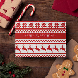 Tarjeta Festiva Nórdico Print Reindeer Red Merry Todo Vacaciones