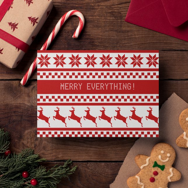 Tarjeta Festiva Nórdico Print Reindeer Red Merry Todo Vacaciones (Subido por el creador)