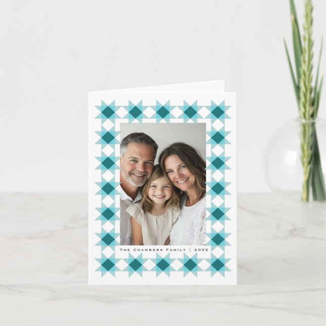 Tarjeta Festiva Nórdico Star Frame Blue Aqua (Anverso)