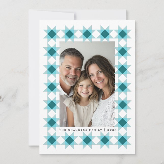 Tarjeta Festiva Nórdico Star Frame Blue Aqua (Anverso)