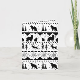 Tarjeta Festiva Nórdico Sweater Animales De Invierno Negros Y Blan