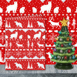 Tarjeta Festiva Nórdico Sweater Animales De Invierno Rojos Y Blanc