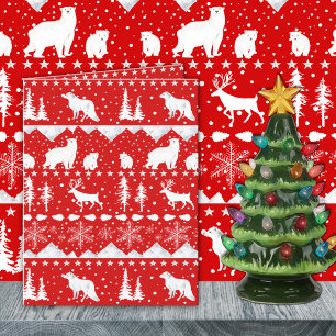 Tarjeta Festiva Nórdico Sweater Animales De Invierno Rojos Y Blanc