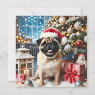 Tarjeta Festiva Norman T Pug Nevado 