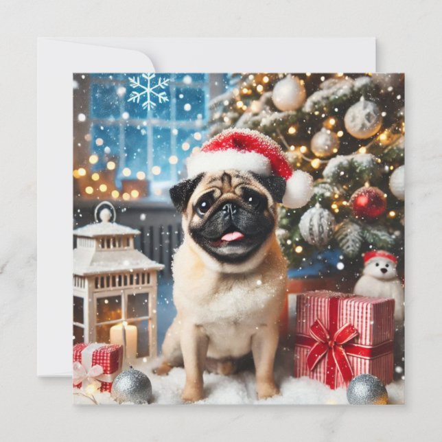 Tarjeta Festiva Norman T Pug Snowy (Anverso)