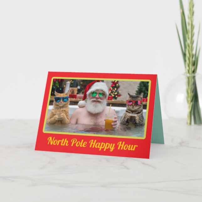 Tarjeta Festiva North Pole Happy Hour (Anverso)