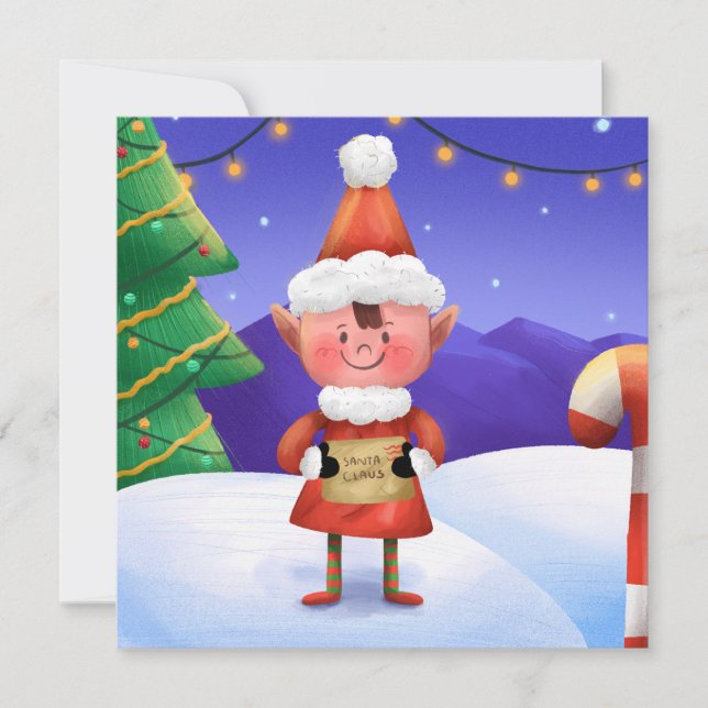 Tarjeta Festiva North Pole Wishes Elf Christmas Card (Anverso)