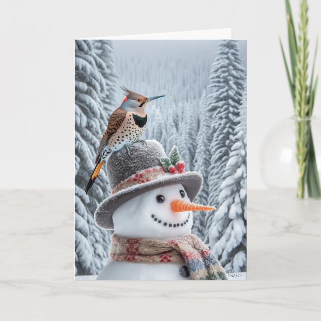 TARJETA FESTIVA NORTHERN FLICKER SNOWMAN - WONDERLAND INVIERNO (Anverso)