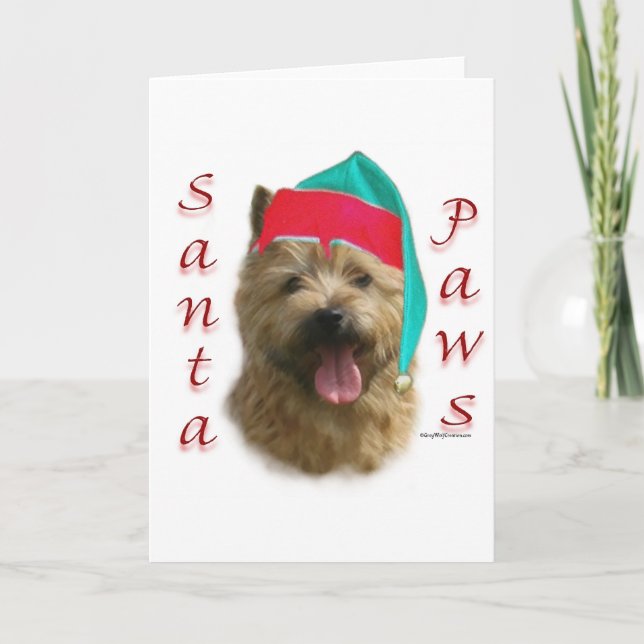 Tarjeta Festiva Norwich Terrier Santa Paws (Anverso)