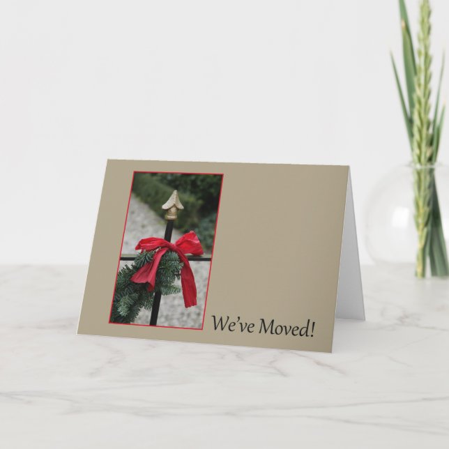 Tarjeta Festiva nos hemos movido - Bow on fence new address (Anverso)