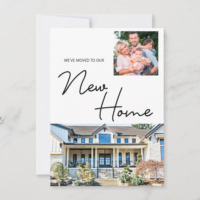 Tarjeta Festiva Nos hemos mudado a nuestra nueva casa y foto famil (Anverso)