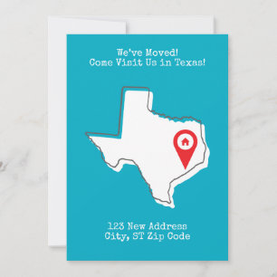 Tarjeta Festiva ¡Nos hemos mudado! ¡Ven a visitarnos a Texas! Anun
