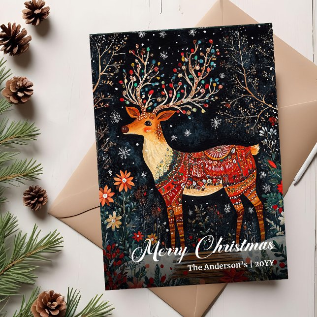 Tarjeta Festiva Nostalgic Christmas deer card printable warm wish (Nostalgic Christmas deer card printable warm wish)