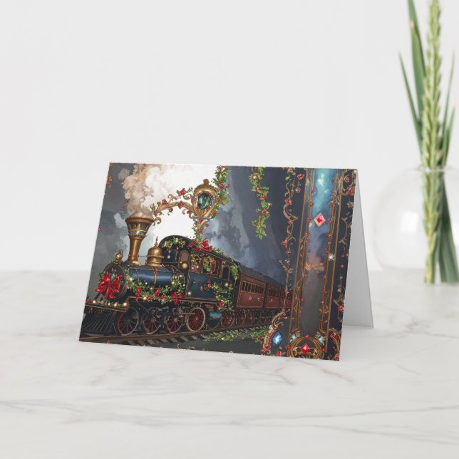 Tarjeta Festiva Nostalgic Romantic Victorian Christmas Train (Anverso)