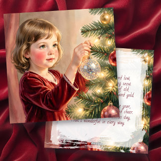 Tarjeta Festiva Nostalgic Vintage Girl and Christmas Tree