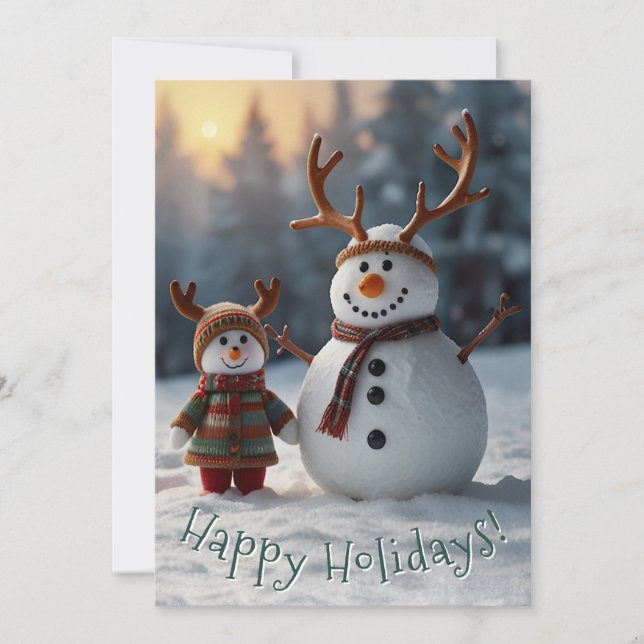 Tarjeta Festiva Nostálgico Snowman y alegre Nieve (Anverso)