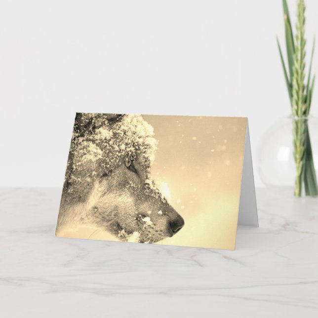 TARJETA FESTIVA NOTECARD CON WOLF EN NIEVE (Anverso)