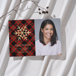 Tarjeta Festiva Noticiero de copas de nieve Tartán moderno Felices