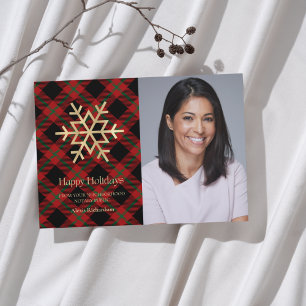 Tarjeta Festiva Noticiero de copas de nieve Tartán moderno Felices