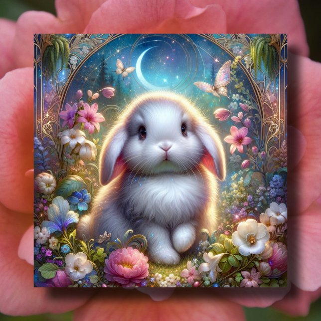 Tarjeta Festiva Noveau Spring Cute Whimsical Easter Bunny (Subido por el creador)