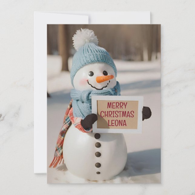 Tarjeta Festiva Novedad personalizada de saludo de Snowman para ni (Anverso)