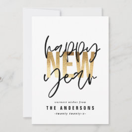 Tarjeta Festiva Novedades en oro de la tipografía mínima moderna