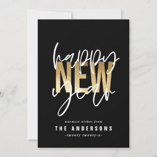 Tarjeta Festiva Novedades en oro de la tipografía mínima moderna