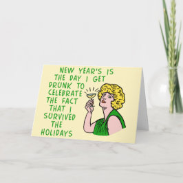 Tarjeta Festiva Novedosa mujer retro que bebe champagne