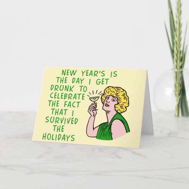 Tarjeta Festiva Novedosa mujer retro que bebe champagne (Anverso)
