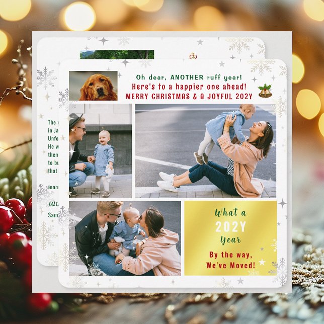 Tarjeta Festiva Novedosa temporada de perros hemos mudado a casa 5 (Funny Pet Dog Ruff Year New Home Christmas New Year Card We've Moved 5 Photos Elegant Cute Modern)