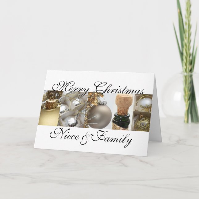 Tarjeta Festiva Noveza y familia alegres navidades oro en el coño  (Anverso)