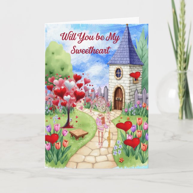 Tarjeta Festiva Novia de San Valentín en un pequeño pueblo (Anverso)