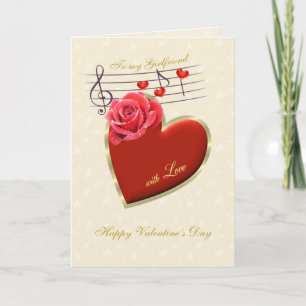 Tarjeta Festiva Novia San Valentín - Música, corazón y Rosa