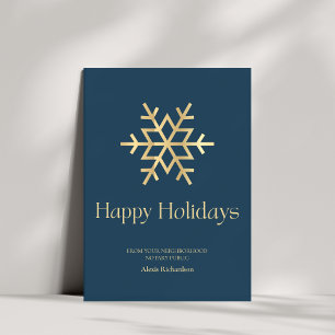 Tarjeta Festiva Novio de copas de nieve Sleek Blue Gold Felices va