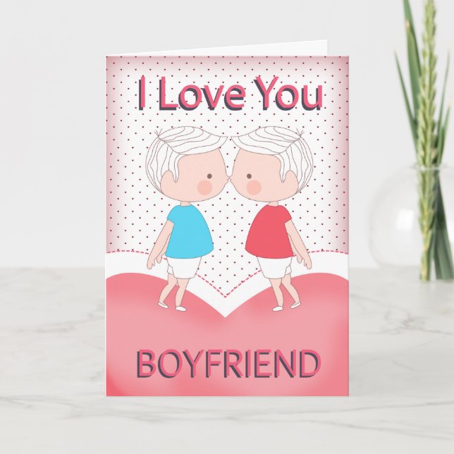 Tarjeta Festiva Novio, Gay, Pareja de Besada Cuta Valentina = (Anverso)