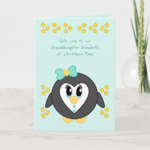 Tarjeta Festiva Nuestra nieta en Navidades linda menta de pingüino