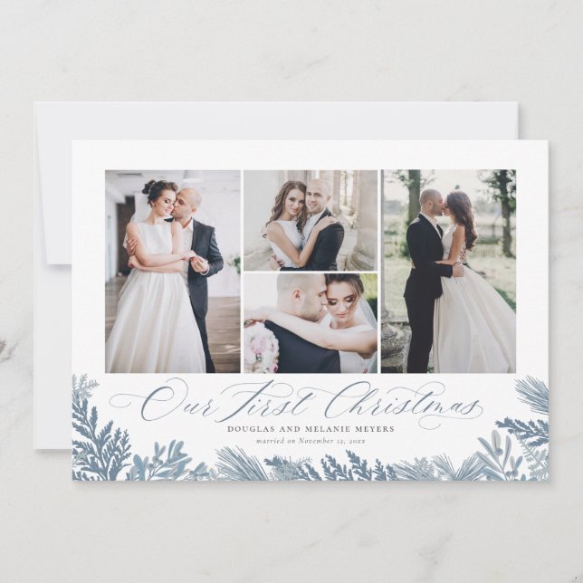 Tarjeta Festiva Nuestra primera foto navideña recién casada (Anverso)