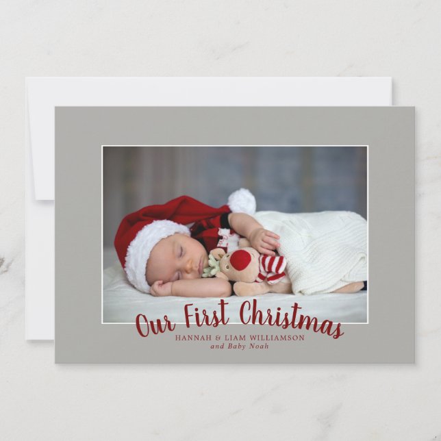 Tarjeta Festiva Nuestra primera foto navideña simple y moderna (Anverso)