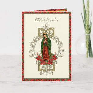 Tarjeta Festiva Nuestra Señora de Guadalupe Flor de Nochebuena de