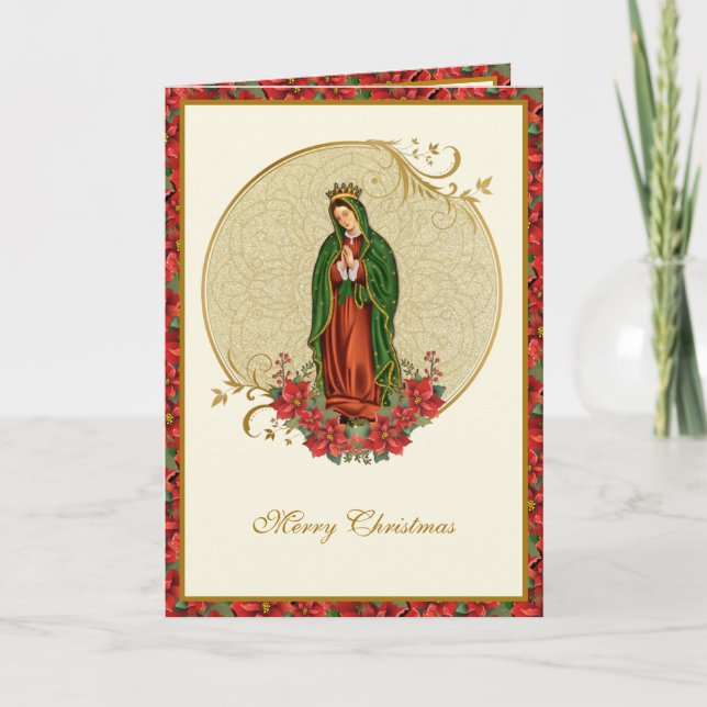 Tarjeta Festiva Nuestra Señora de Guadalupe Navidades Poinsettia (Anverso)