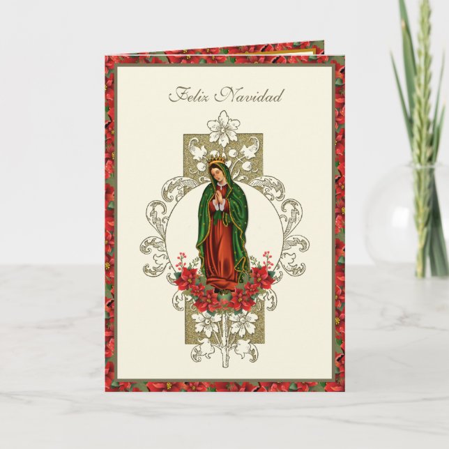 Tarjeta Festiva Nuestra Señora de Guadalupe Navidades Pointsettia (Anverso)